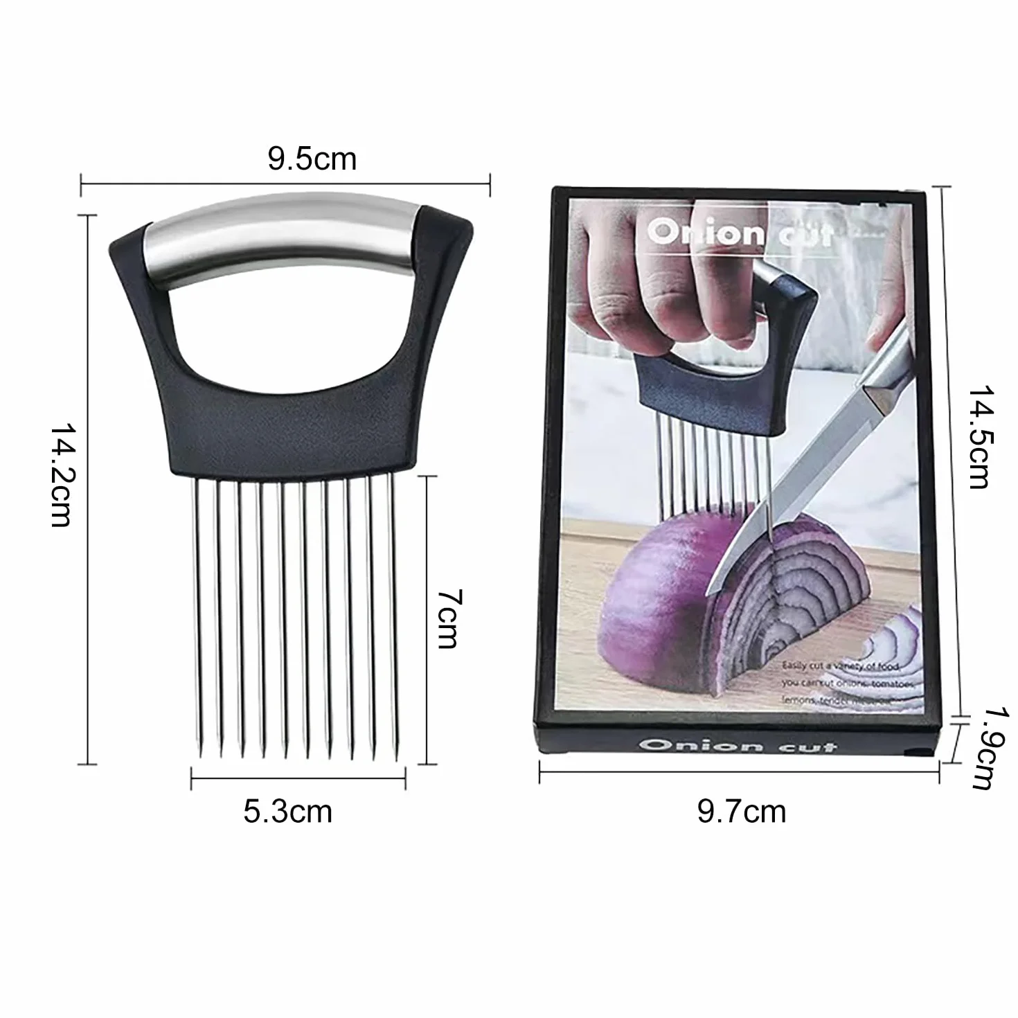 Soporte de Ceboll, Rebanador de Cebolla, Agujas de Cebolla, Adecuado para Cortar Carne, Verduras, Frutas, etc, con 10 Dientes