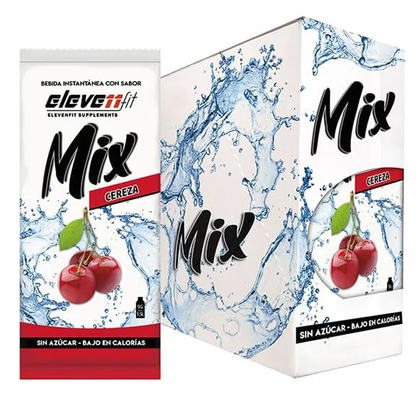 Eleven Fit Mix Instantáneo Sabor Cereza, Sin Azúcar, Baja en Calorías, Caja de 24 Sobres