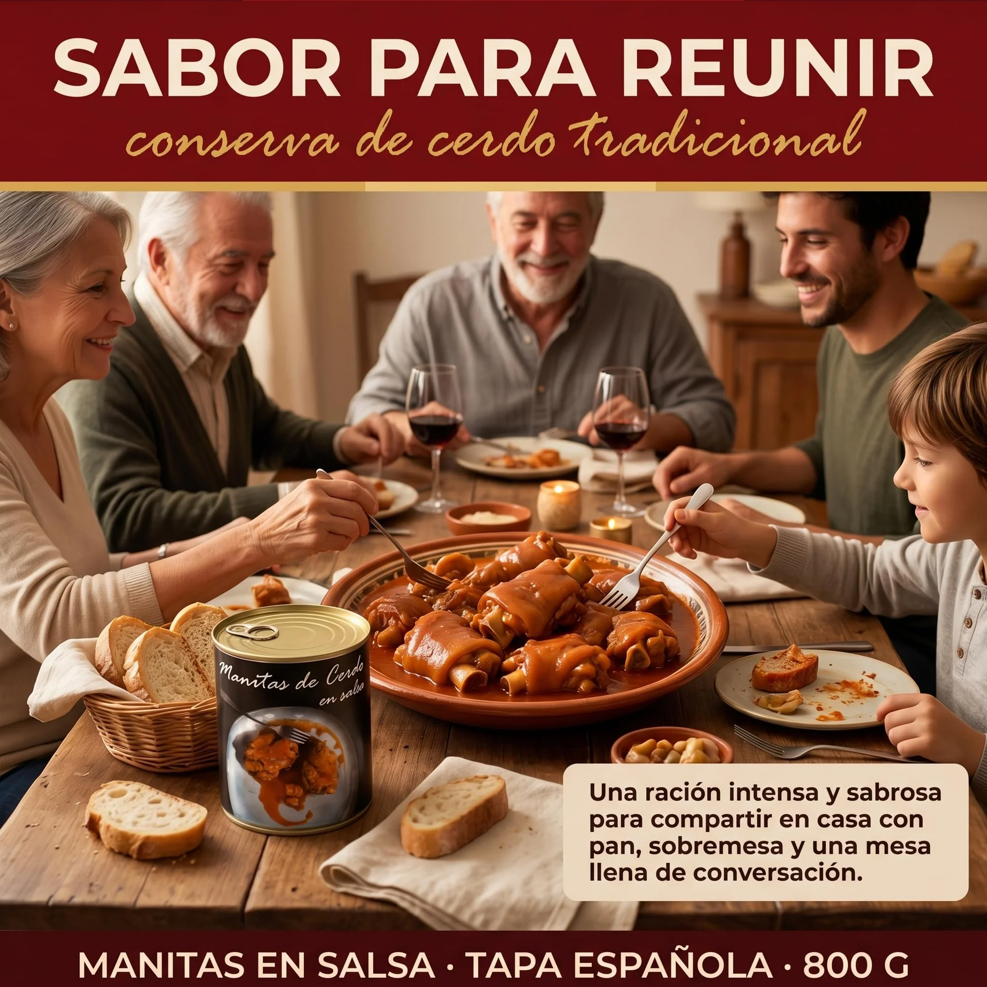 POLGRI Manitas de Cerdo en Salsa 800g Guisadas Receta Tradicional La Mancha Colageno Natural