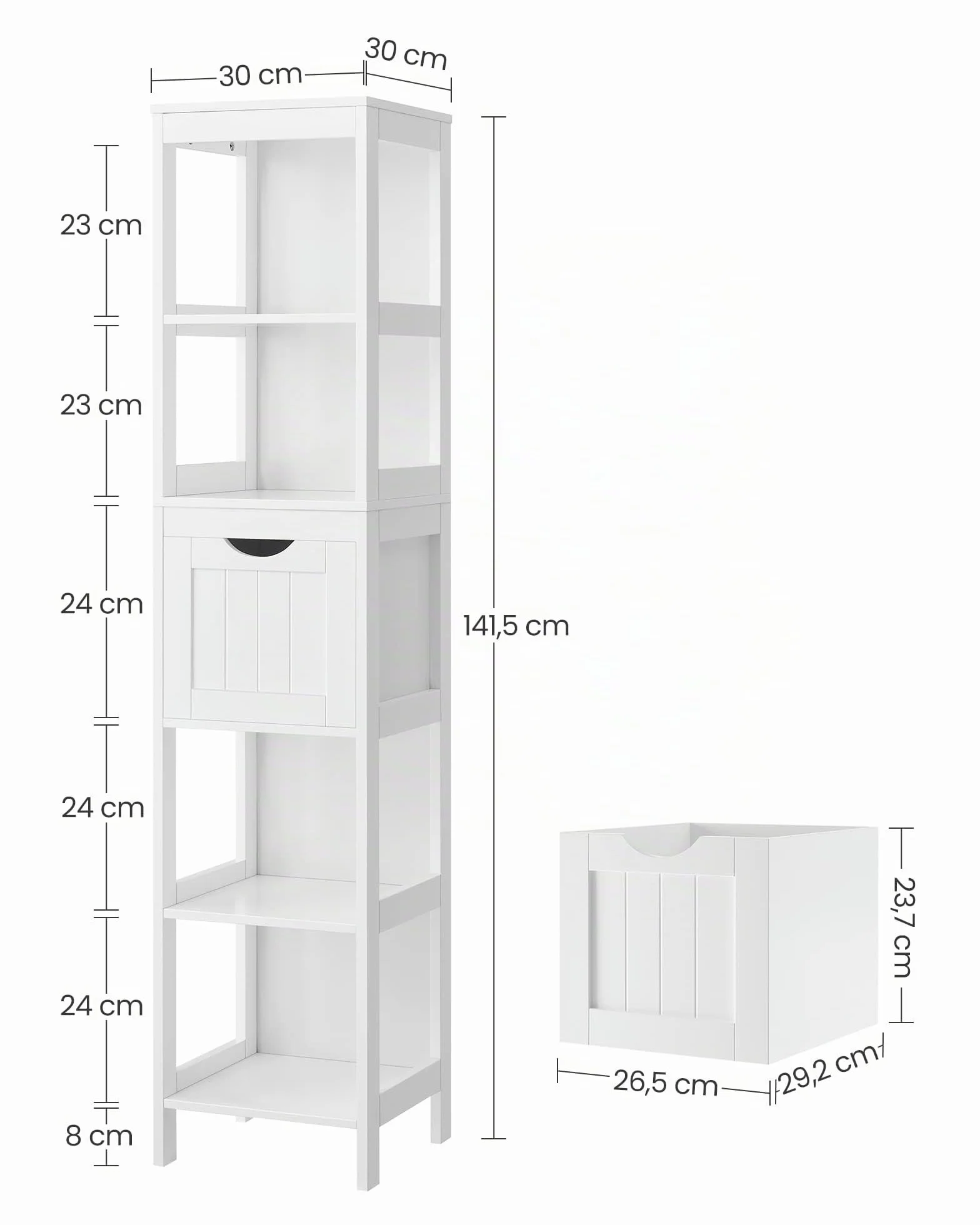 VASAGLE Mueble de Baño Armario Independiente Cómoda 2 Cajones 3 Compartimentos Blanco BBC66WT