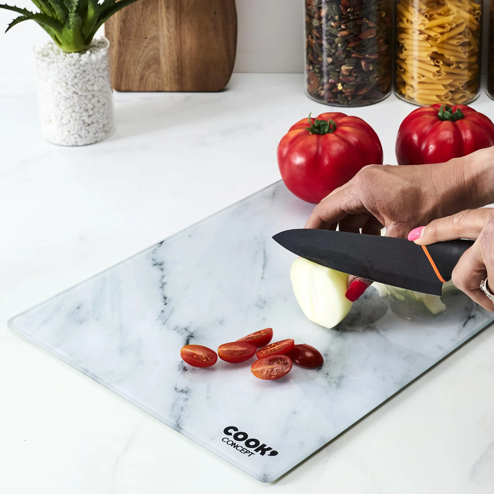 COOK CONCEPT KD3348 Tabla de Cortar Vidrio Templado Efecto Mármol 40x30x0.4 cm Gris y Blanco