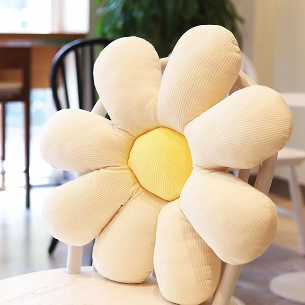 Cojín de Margaritas 38 x 38 cm, Almohada Suave de Flores Blancas y Amarillas - Diseño Estético para Dormitorio, Hogar, Oficina, Hotel