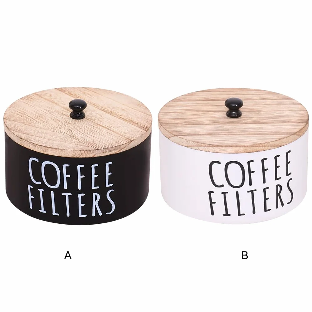Caja de filtro de madera con tapa, dispensador filtros cesta circular