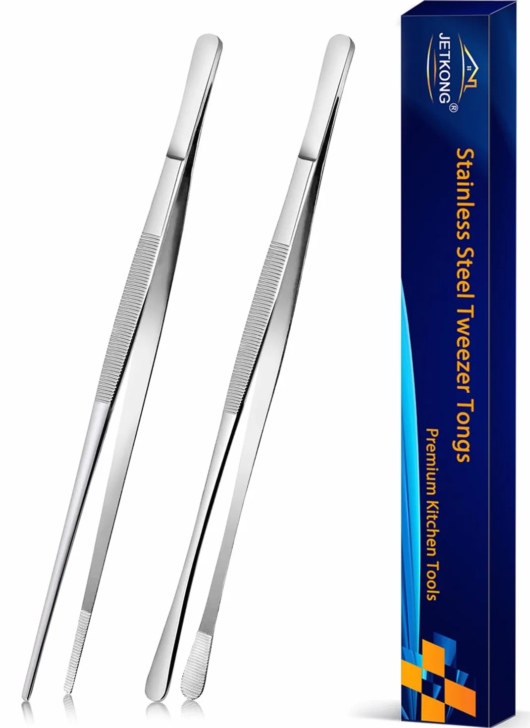 JETKONG 2 pinzas de cocina de 10 pulgadas de acero inoxidable, pinzas rectas para alimentos, pinzas de cocina profesionales para reparación de cocina y barbacoa (10 pulgadas, plateadas)