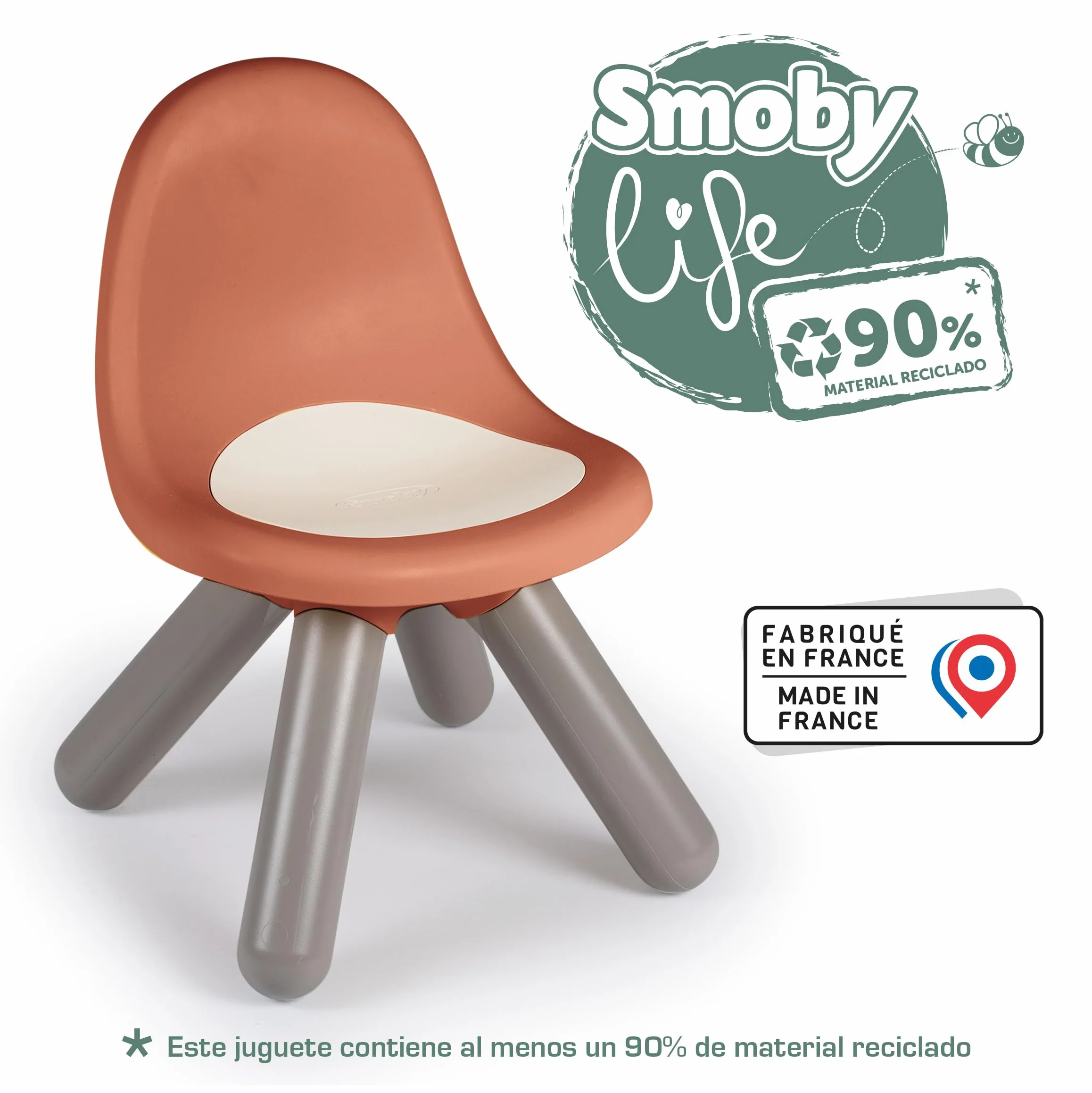 Smoby Life - Silla Infantil Terracota, 90% Material Reciclado, protección UV, Estable y Resistente, Interior y Exterior, Capacidad 50kg,+18 Meses(7600880122)