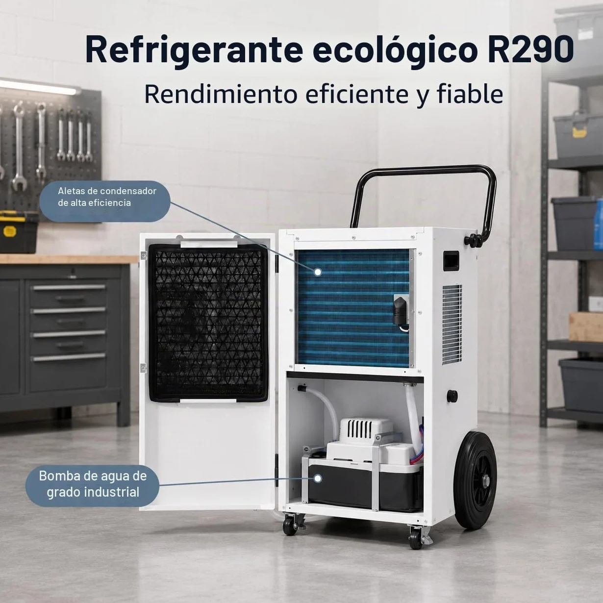 Deshumidificador Eléctrico Grande Industrial 120L/Día: Deshumificadores de Humedad con Bomba Compresor y Manguera de Drenaje 300m²/600m³ Cubierta Portátil Temporizador 24H Secado de Lavandería