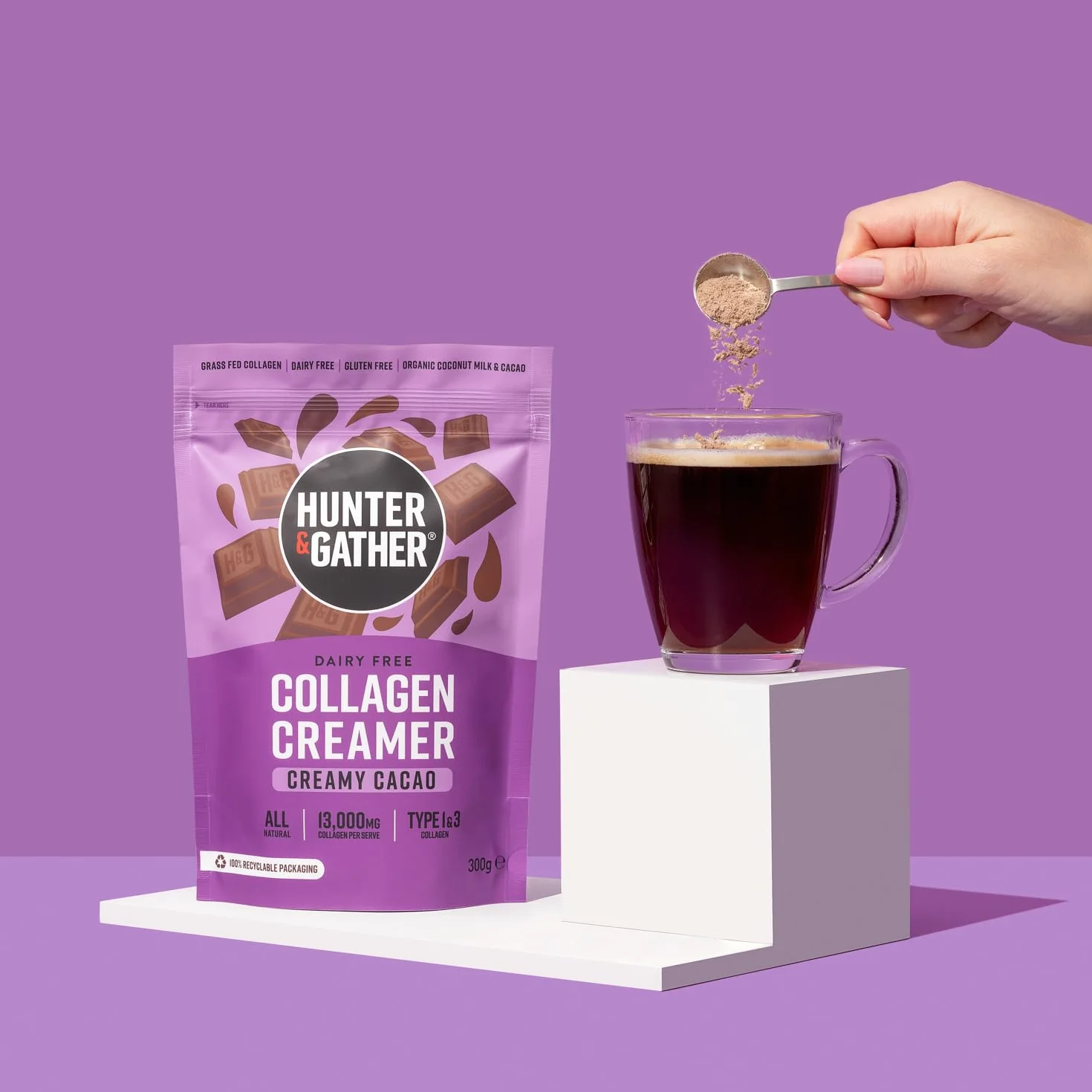 Hunter & Gather Colágeno Cacao 300g Péptidos de colágeno bovino alimentados con pasto Sin lácteos