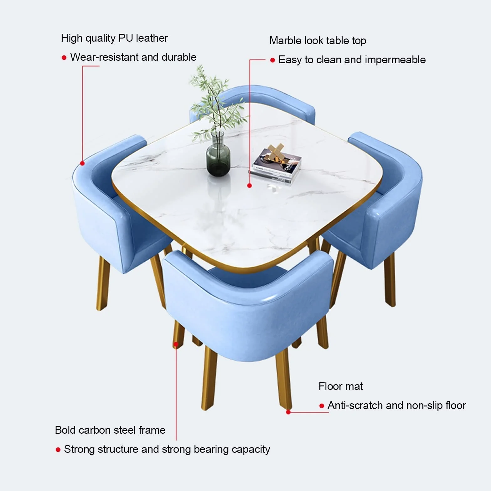 HCZION Mesas y sillas de recepción de negociación, Mesa de Comedor de Cocina Simple, Mesa de Comedor de Negocios, Dormitorio en casa, balcón, Biblioteca, salón, cafetería, Mesa de Ocio, 4 sillas d
