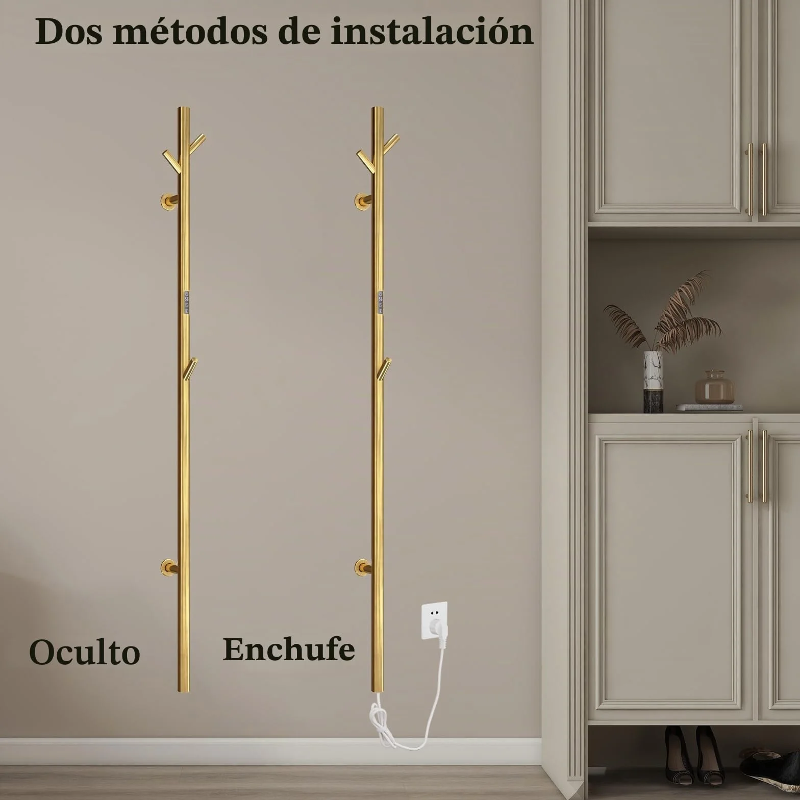 ESOP Radiador Toallero Eléctrico Baño Oro 40 W Radiador Calienta Toallas de Toallero, 1525 mm WiFi Inteligente de Temperatura Constante Toallero Calentado para Baño, con 3 Ganchos