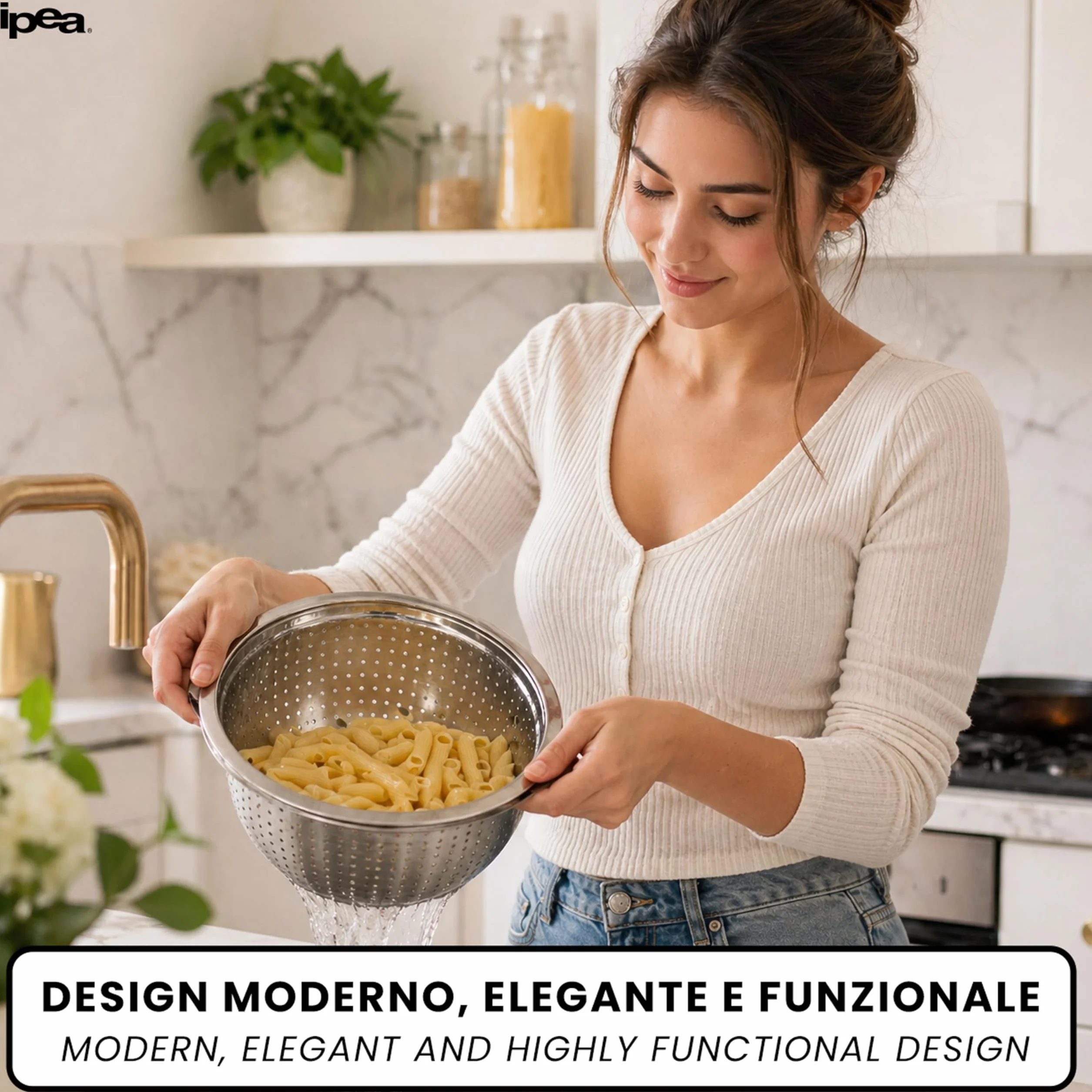 IPEA Escurridor de Acero Inoxidable 24 cm Colador Profesional para Pasta, Frutas y Verduras