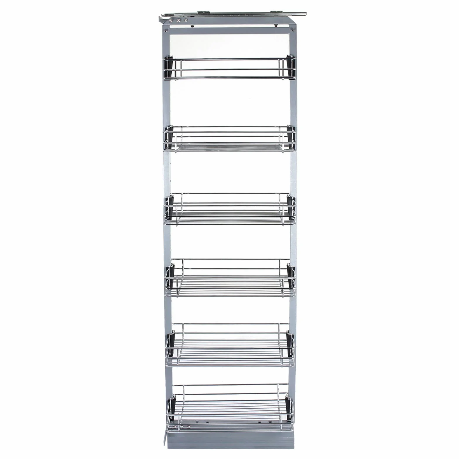 Columna Despensero Extraíble de Cocina en Acero Inoxidable con 6 Cestos 46cm x 25,2cm x 190-220cm Altura Regulable Armario Mueble Almacenaje Almacenamiento Cocina con Tornillos y llave Allen Gratis
