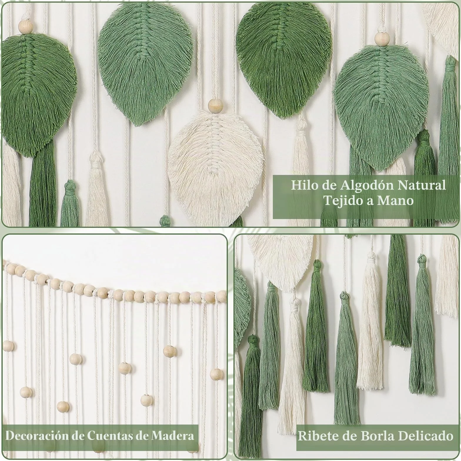 Dremisland Tapiz Decorativo Pared con Borla de Hoja 130x80cm Macrame pared Hecho a Mano Tapiz Pared Grande de Algodón Bohemio Decoración pared Salon Dormitorio Apartamento Habitación de Los Niños