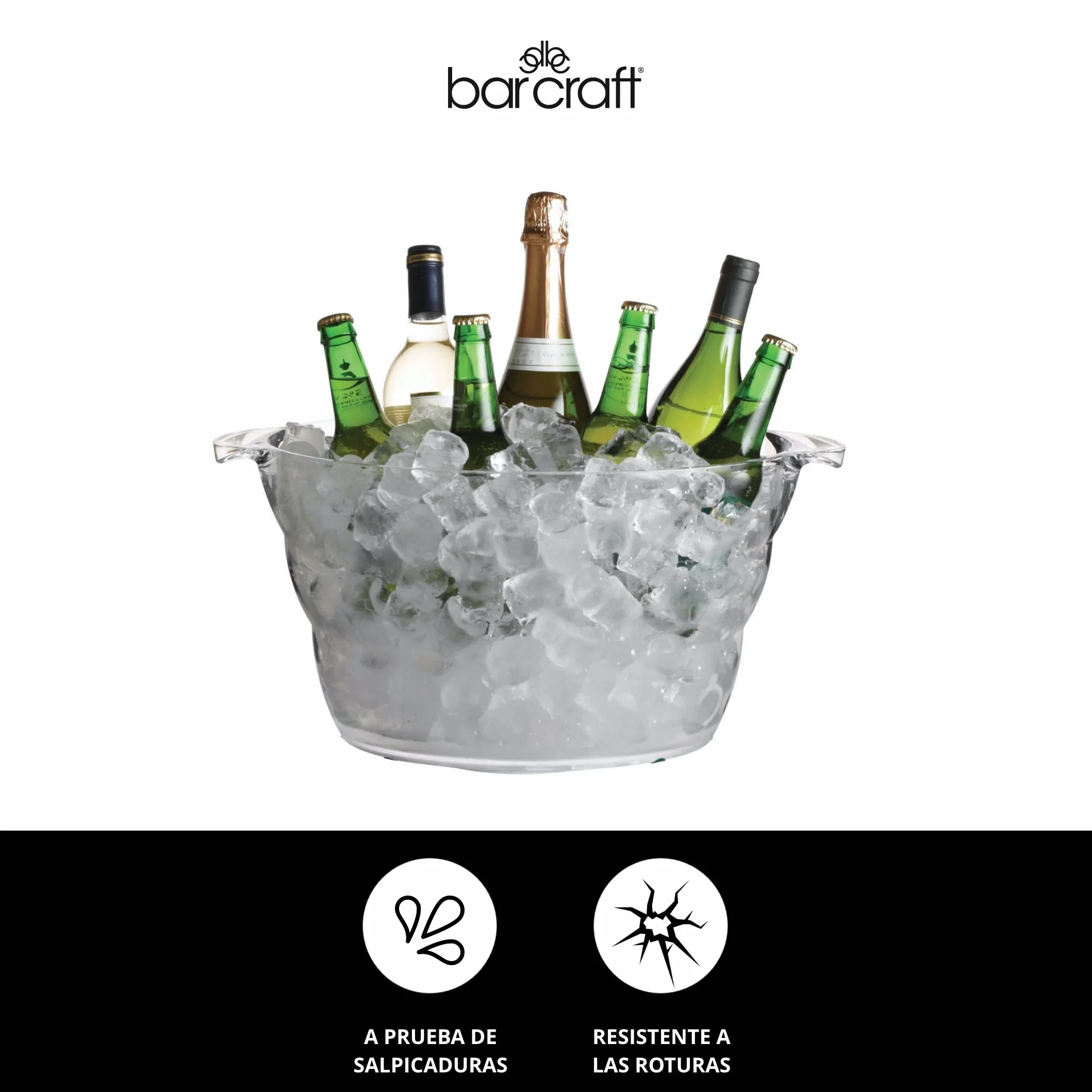 BarCraft Cubo Enfriador de Bebidas Ovalado Grande Acrílico Transparente 10 Litros