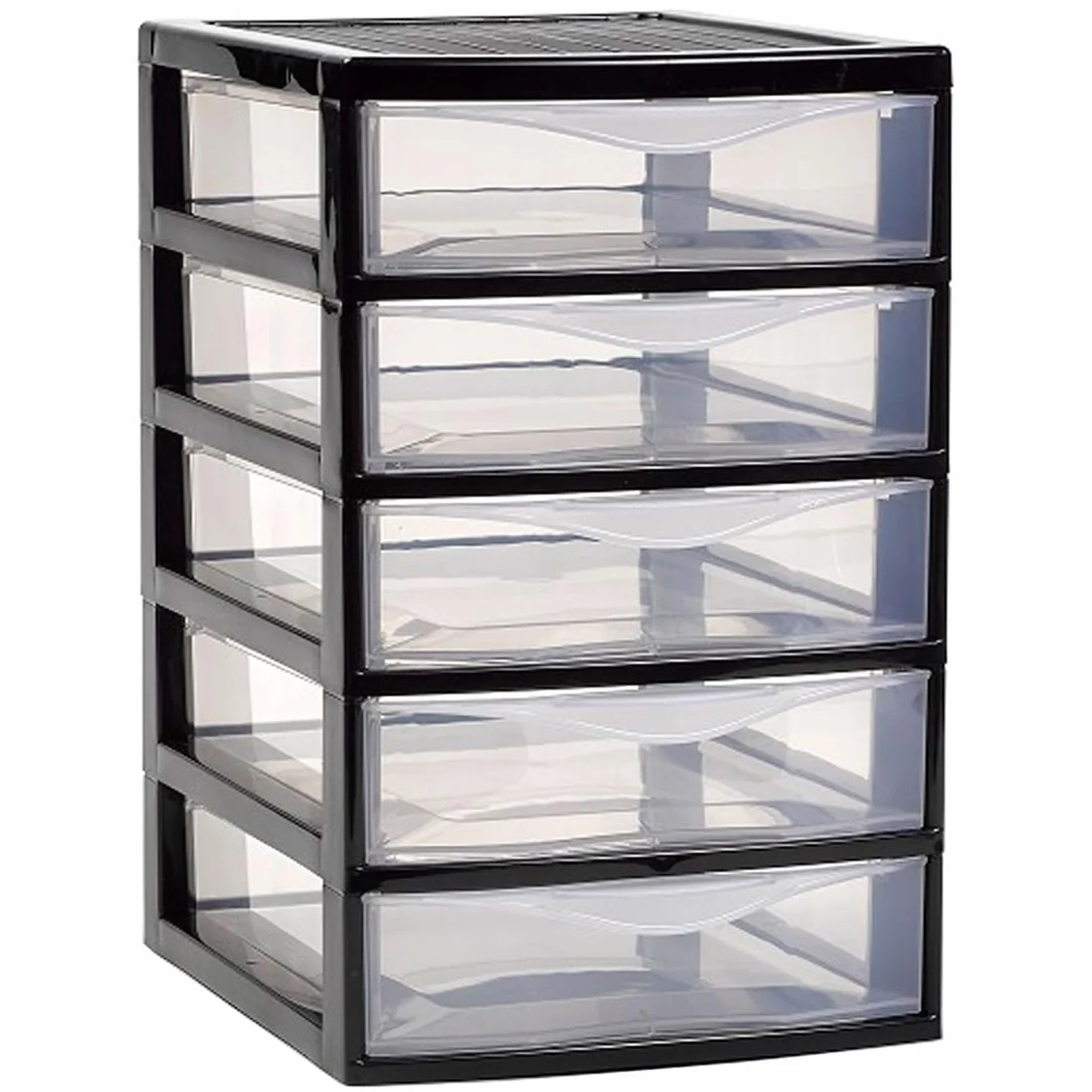 Acan Tradineur - Cajonera guadiana de sobremesa, incluye 5 cajones transparentes, torre de almacenaje, armario, baño, oficina, fabricada en España (Negro - 28 x 18 x 21,5 cm - Modelo aleatorio)