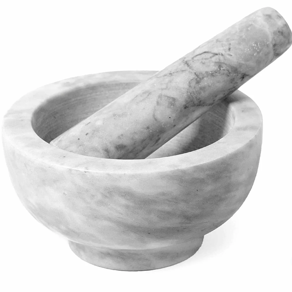 Juego de Mortero con Maja, Molcajete Mármol Natural Duradero, Triturador Manual de Piedra para Moler Machacar, Ideal para Moler Especias y Hierbas - Altura 6 cm, Diámetro 11 cm