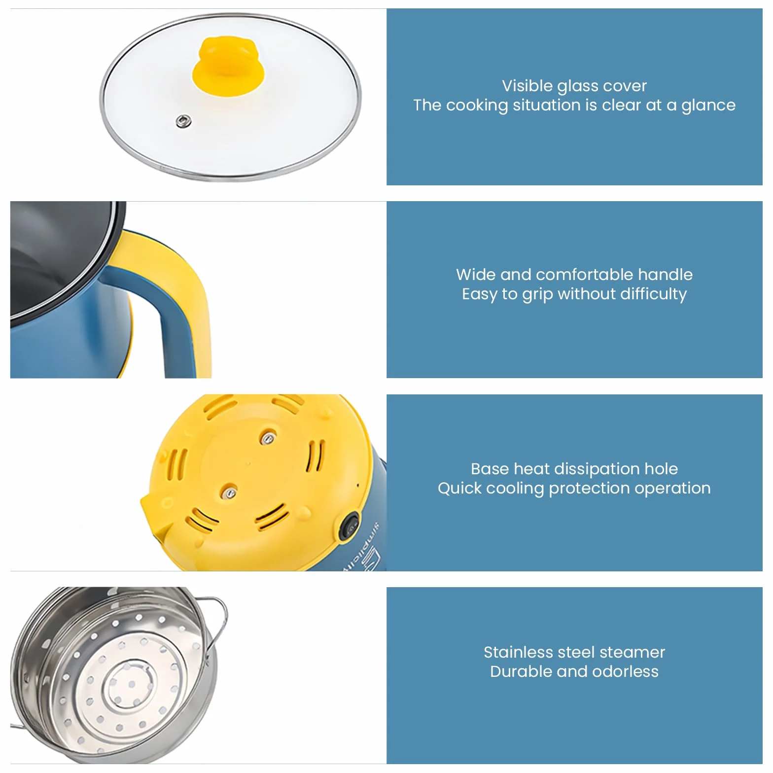 SUNOYA Olla caliente eléctrica 1.8 L antiadherente portátil