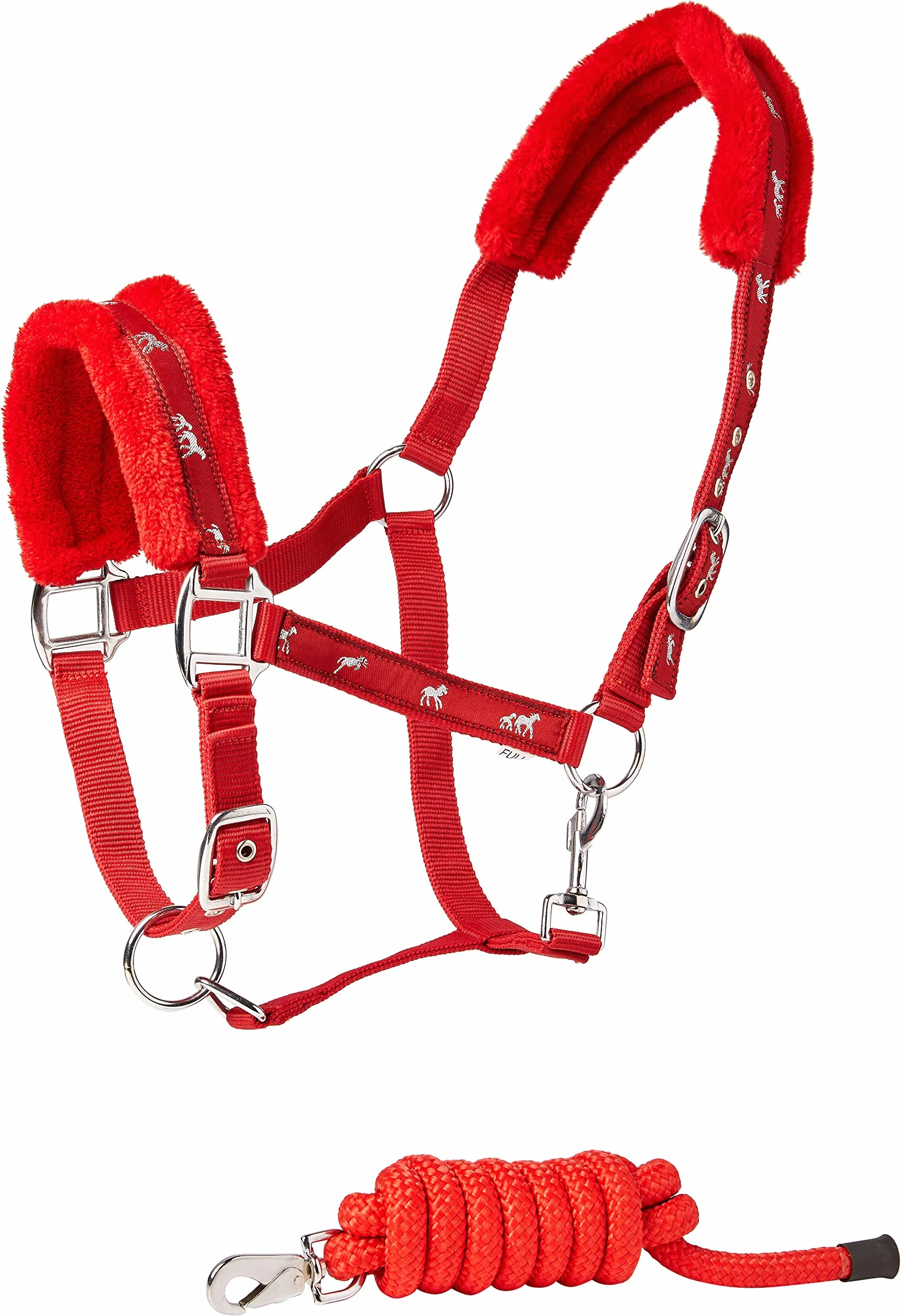 Cwell Equine New Caballo con estampado de caballo, cabestro y correa a juego, color rojo