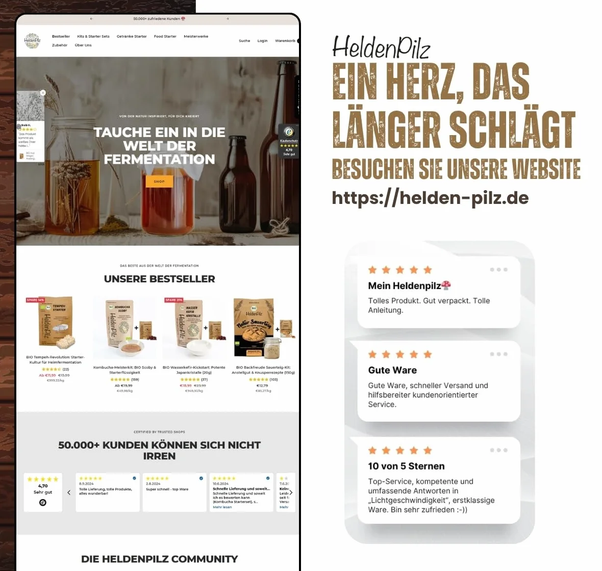 HeldenPilz® Kit inicial para kéfir de agua orgánico – Cristales de kéfir de agua ecológicos 10 g deshidratados