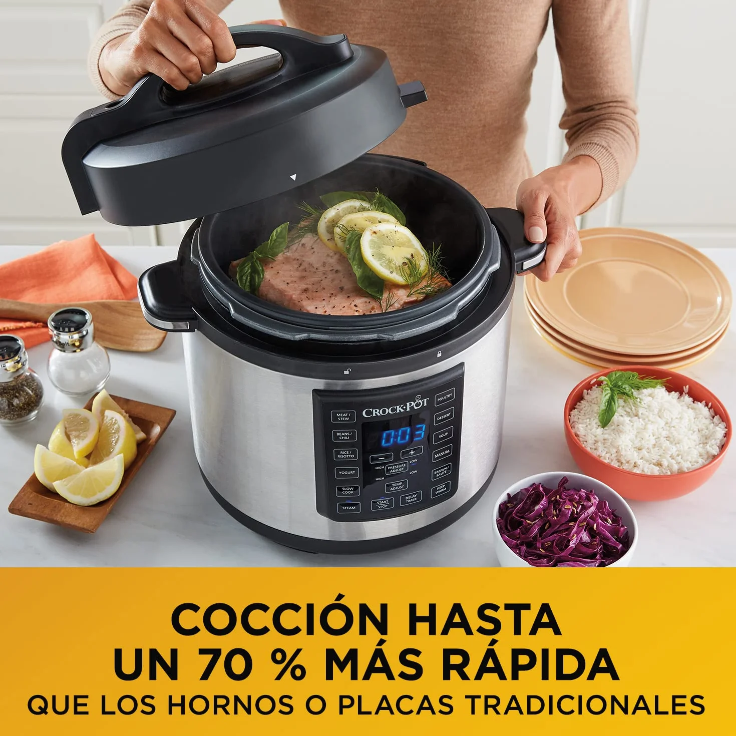 Crock-Pot Express Pressure Cooker | 12-in-1 Programmable Multi-Cooker | Slow Cooker | Food Steamer and Saute | 5.6 L | Energy Efficient | Stainless Steel [CSC051]