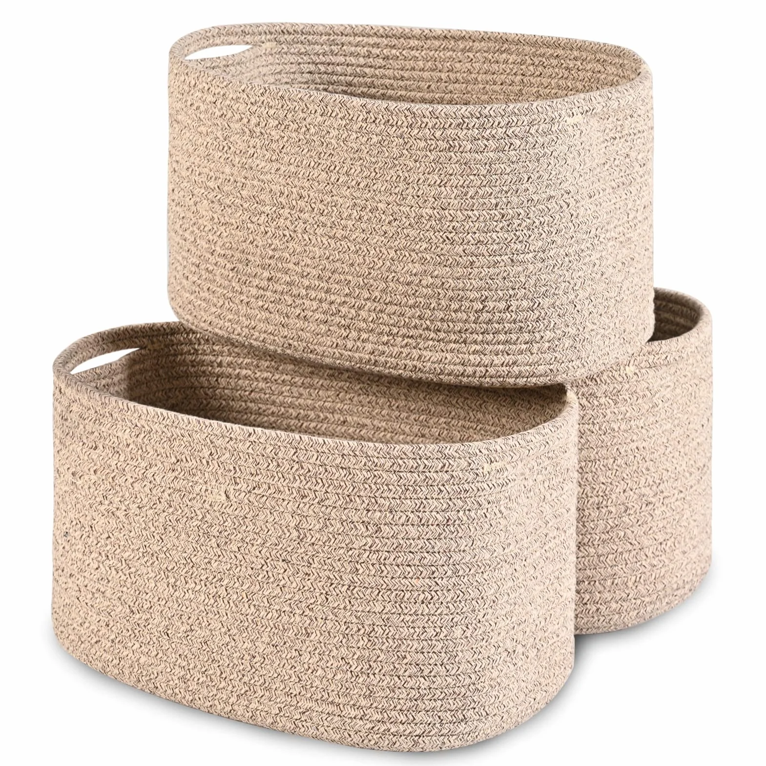 Cestas De Cuerda De Algodón,3 Paquetes De Cestas Tejidas,Cajas De Almacenamiento,Cestas De Toallas De Baño,Cestas De Juguetes,Cestas De Guardería,Cestas De Lavandería(Marrón)