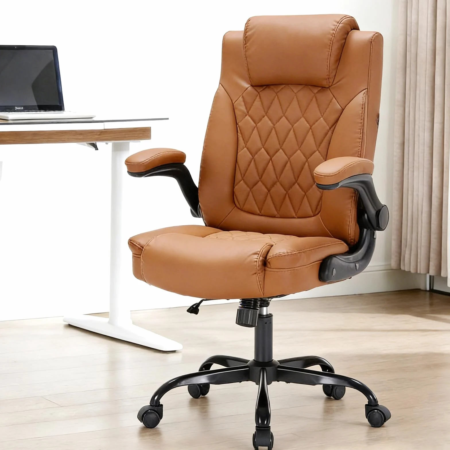 Silla Ejecutiva Oficina Ergonómica Cuero Sintético 159 kg Brazos Abatibles Soporte Lumbar
