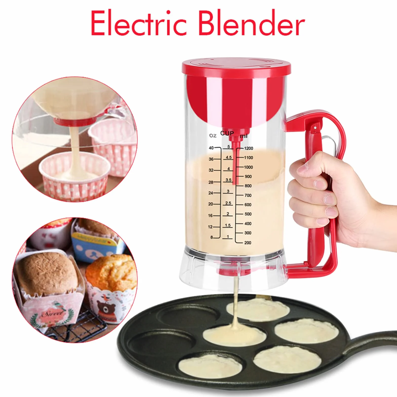 Dispensador de Masa Eléctrico 2 en 1, 1200mL, con Mezclador y Porcionador para Tartas, Waffles, Crepes, Tortitas, con Tapa y Balanza