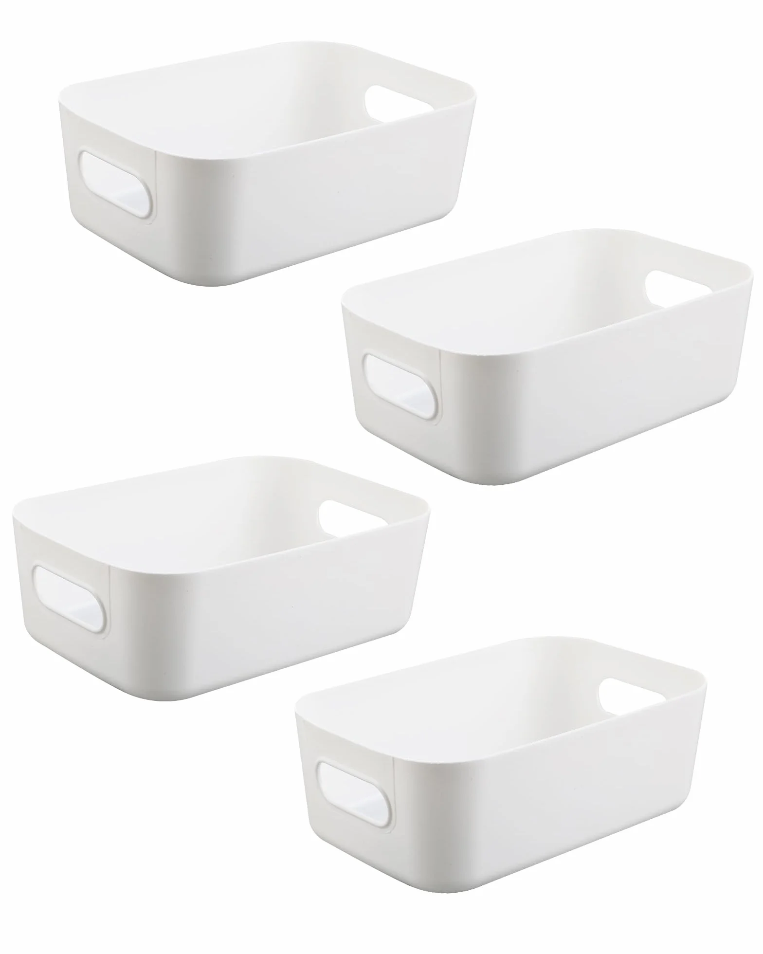 Cajas de almacenaje blancas 4 unidades – Cajas organizadoras & organizer box, cajas pequeñas de plástico, cajas apilables para cocina, armario y baño (20 × 14 × 7 cm), almacenaje y organización