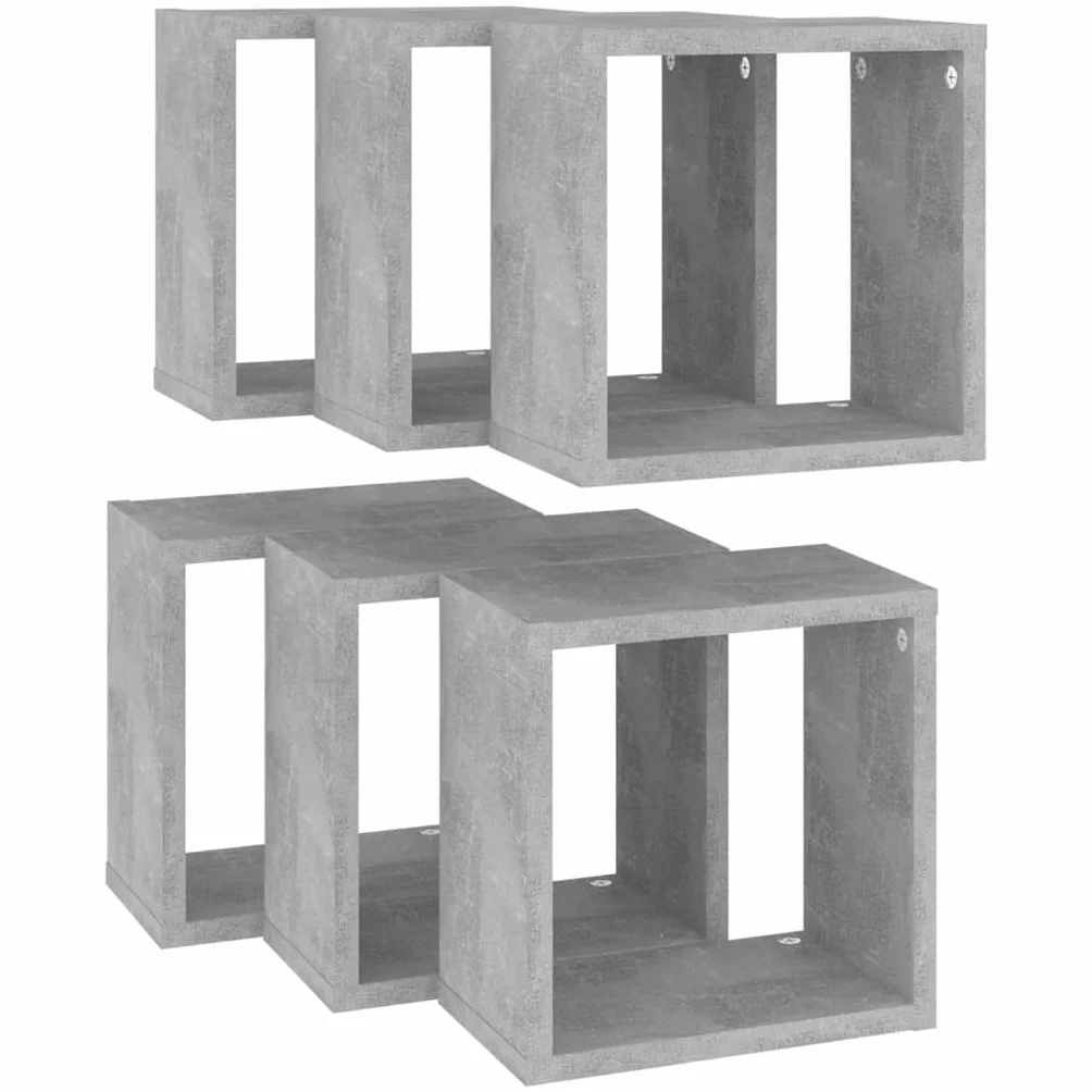vidaXL Estante Cubo Pared Colgante 6x Gris Hormigón 26x15x26 cm