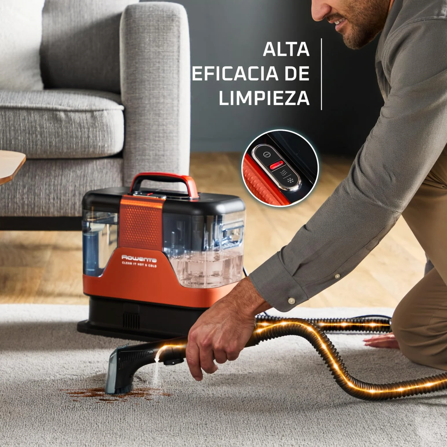Rowenta Clean It Hot & Cold IN7011F0 Aspirador tapicerías 1150W Powerheat 3 en 1 Naranja