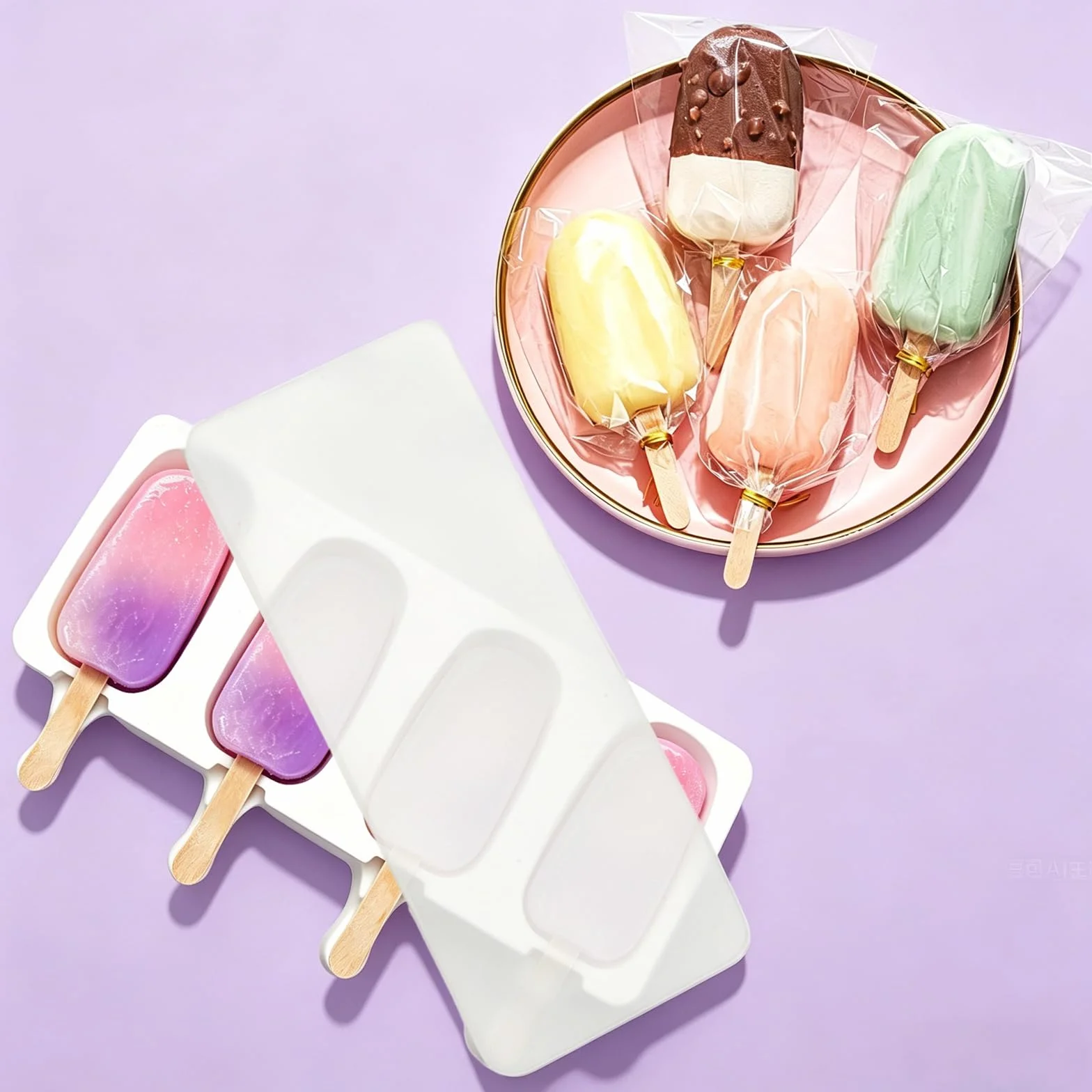 Moldes Helados Silicona sin BPA, Molde Paletas Magnum, Reutilizable con 100 Palos