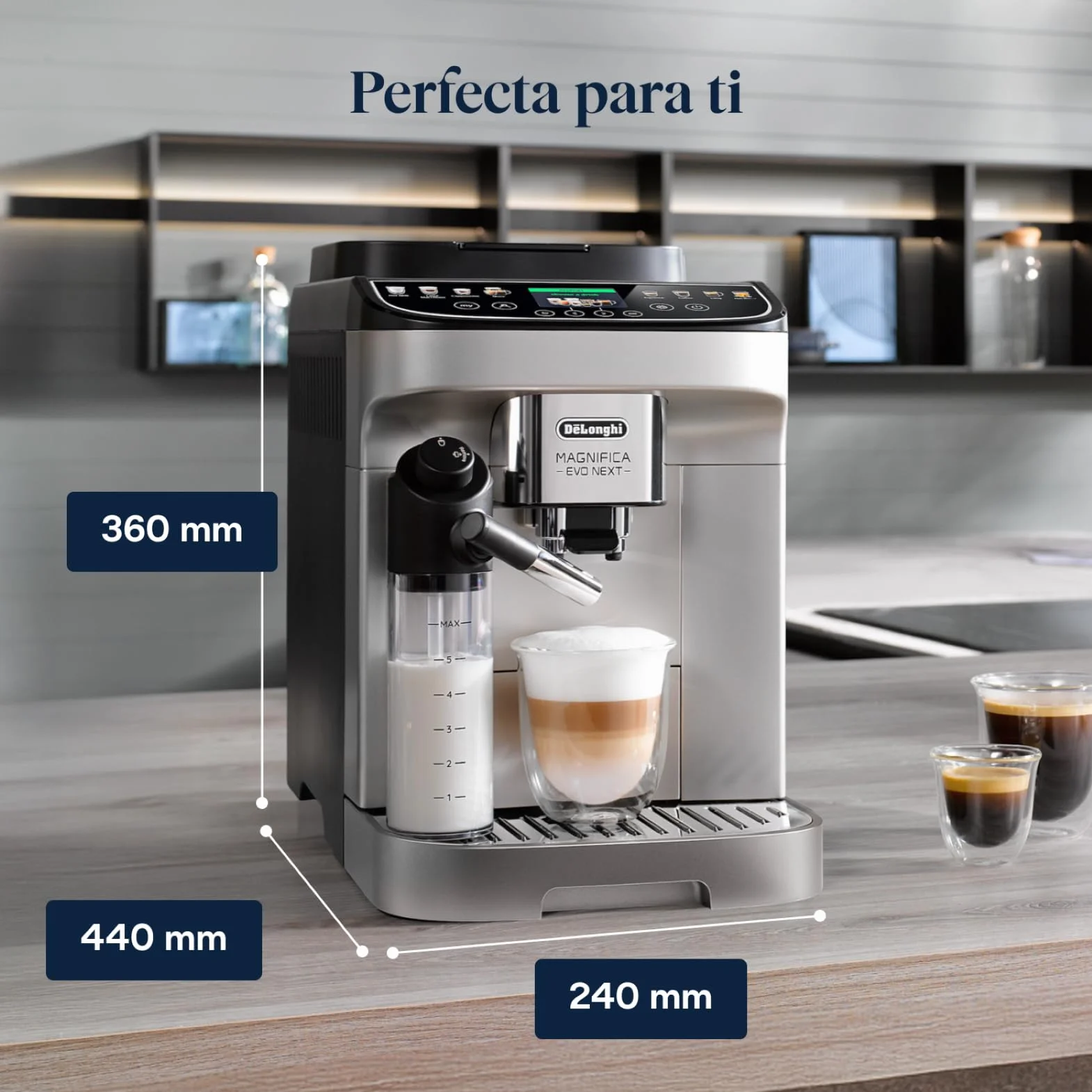 De’Longhi Magnifica Evo Next – Perfetto Cafetera Superautomática, LatteCrema Jarra de leche automática, 13 Bebidas One-Touch, Pantalla Táctil a Color,Plata y Negro (ECAM312.80.SB)