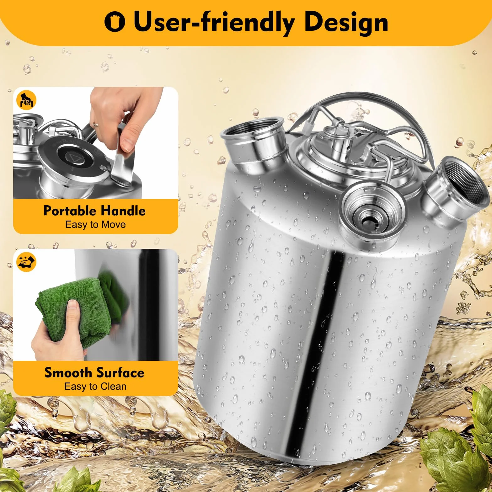 Depósito de limpieza de 10 l, 3 cabezales de acero inoxidable con tapa y anillo de sellado, barril de limpieza de cerveza de acero inoxidable 304 con asa para grifo de cerveza, limpieza de