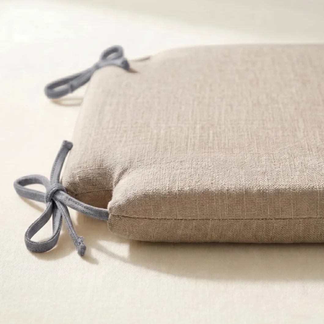 PIND Pack 4 Cojín Cuadrado para Silla 40x40 cm de Espuma de Alta Densidad, Asiento en Tela de Lino con Cintas, Relleno Firme Antideformación para Comedor, Cocina y Jardín. (4, Lino)