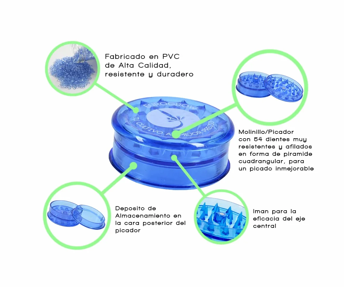 EUROGROW Grinder Plástico 60mm 3 piezas Pack 6 unidades Picador hierbas Molinillo especias