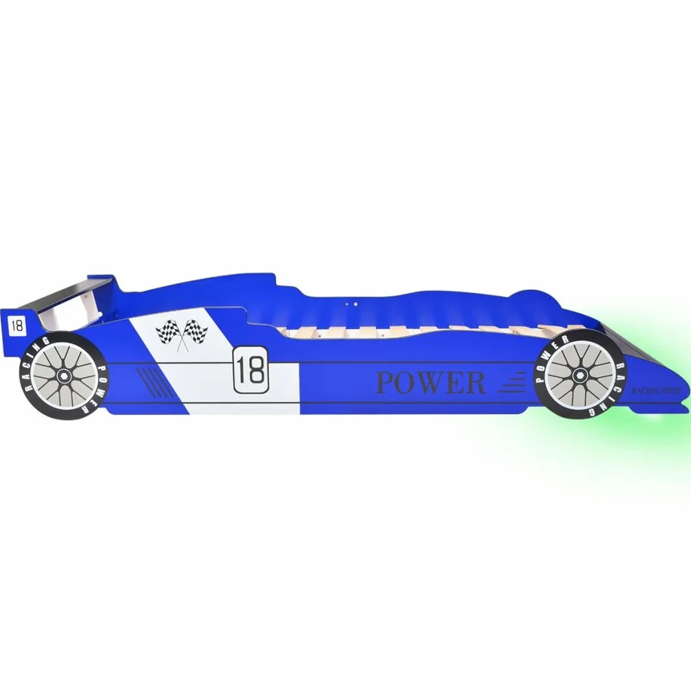 vidaXL Cama para Niños con Forma de Coche de Carreras con Luces LED Muebles para Habitación Infantil 90x200 cm MDF Azul