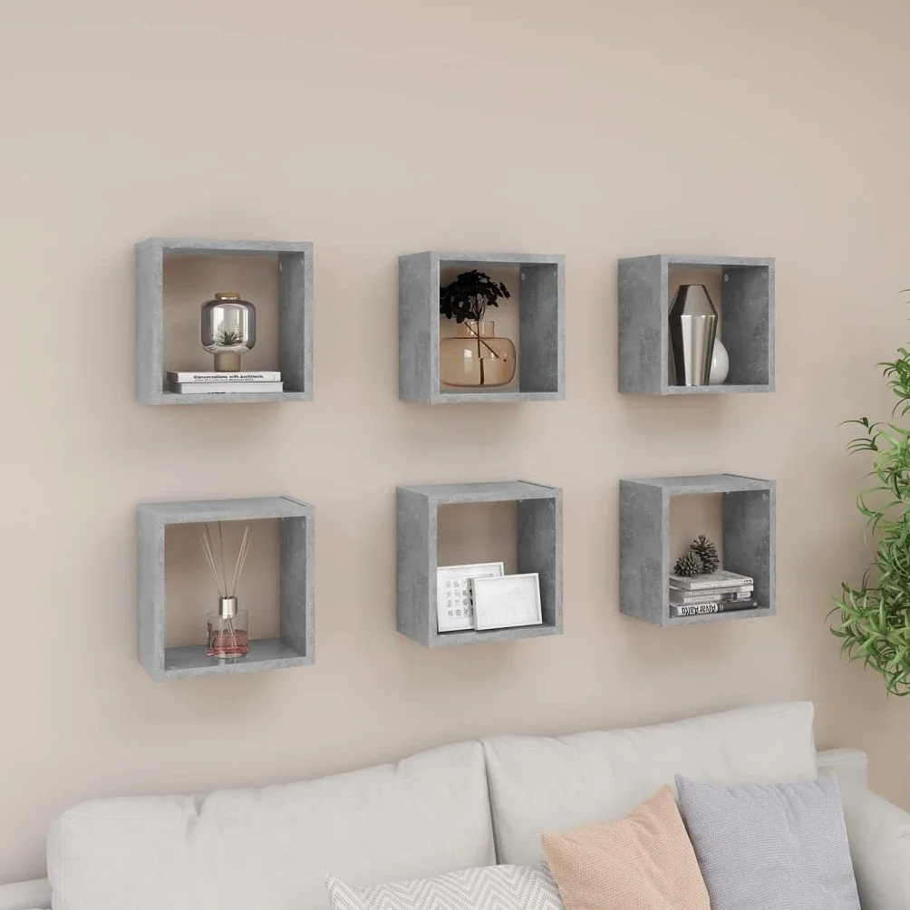 vidaXL Estante Cubo Pared Colgante 6x Gris Hormigón 26x15x26 cm