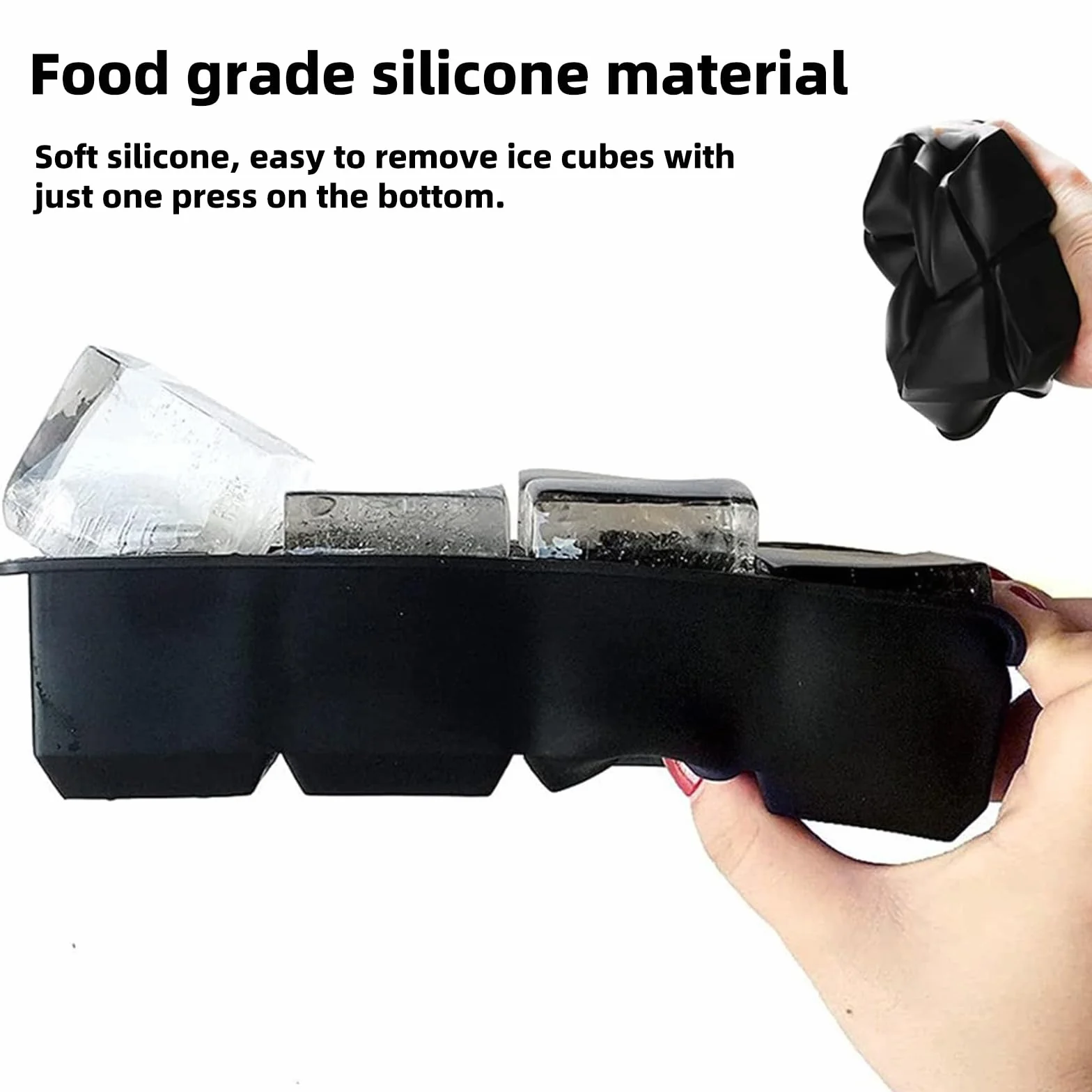 Cubitera de Silicona Grande para Cubitos de Hielo, Moldes XXL con Tapa, 2 Unidades