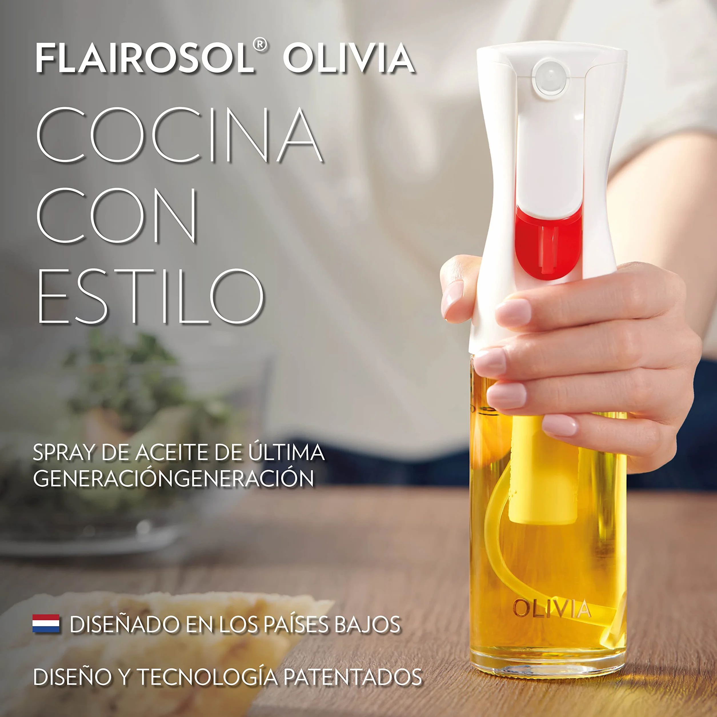 FLAIROSOL OLIVIA El Pulverizador de Aceite Avanzado Original para Cocina Barbacoas 130 ml Hojas Doradas