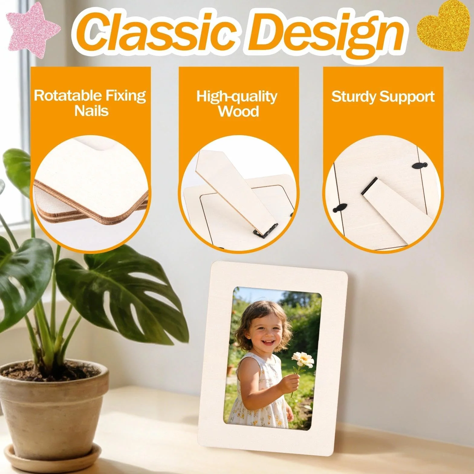 10 Pcs Marco de Foto Decoración para Niños, 19 x 14 cm Marcos de Madera para Manualidades, DIY Marco Fotos con 12 Rotuladores y Pegatinas, Ideal para Cumpleaños Infantiles, Manualidades
