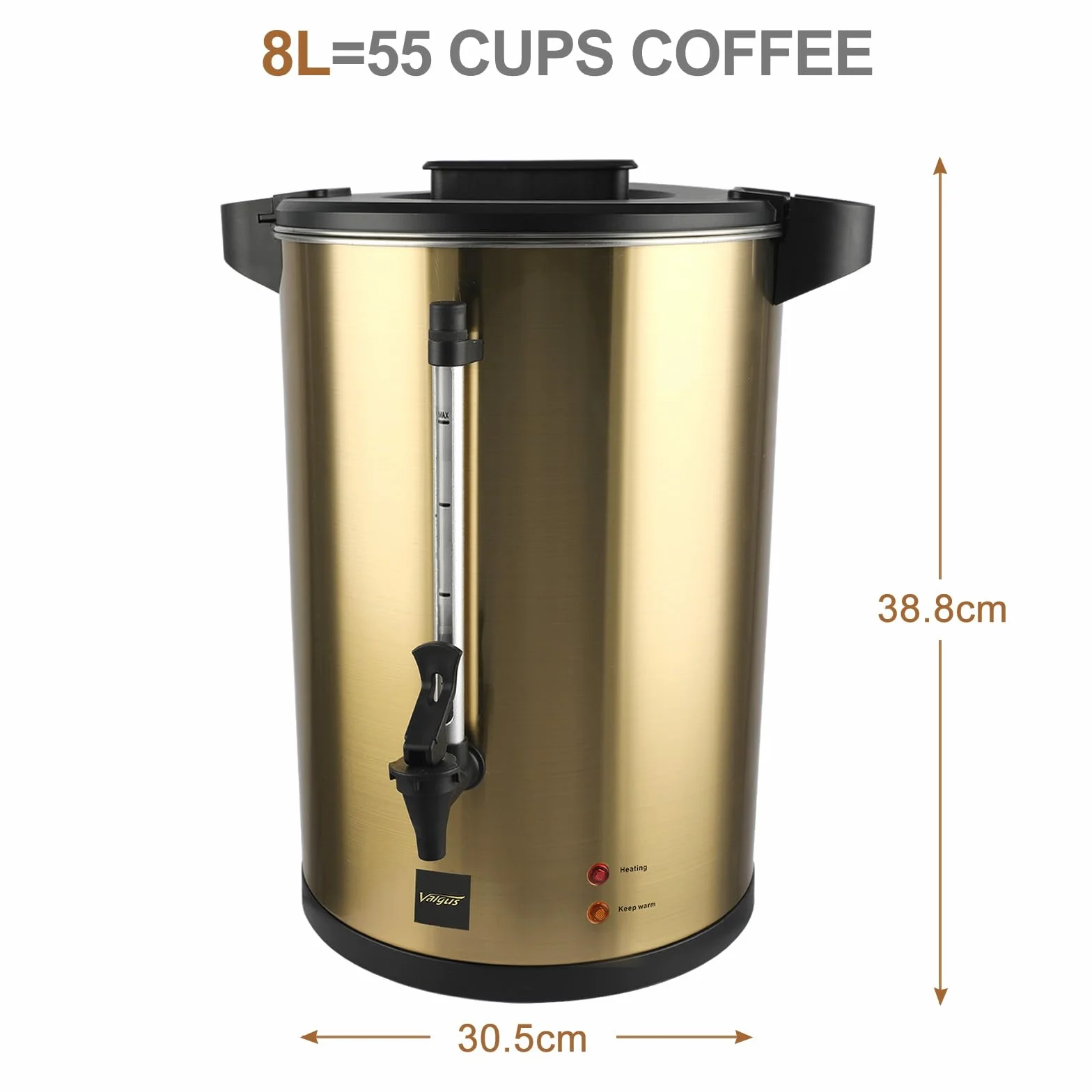 Valgus Cafetera Percoladora 55 Tazas 8L Acero Inoxidable Doble Pared Comercial