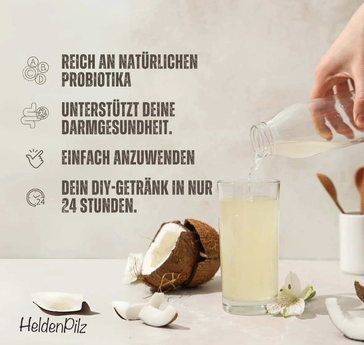 HeldenPilz® Kit inicial para kéfir de agua orgánico – Cristales de kéfir de agua ecológicos 10 g deshidratados