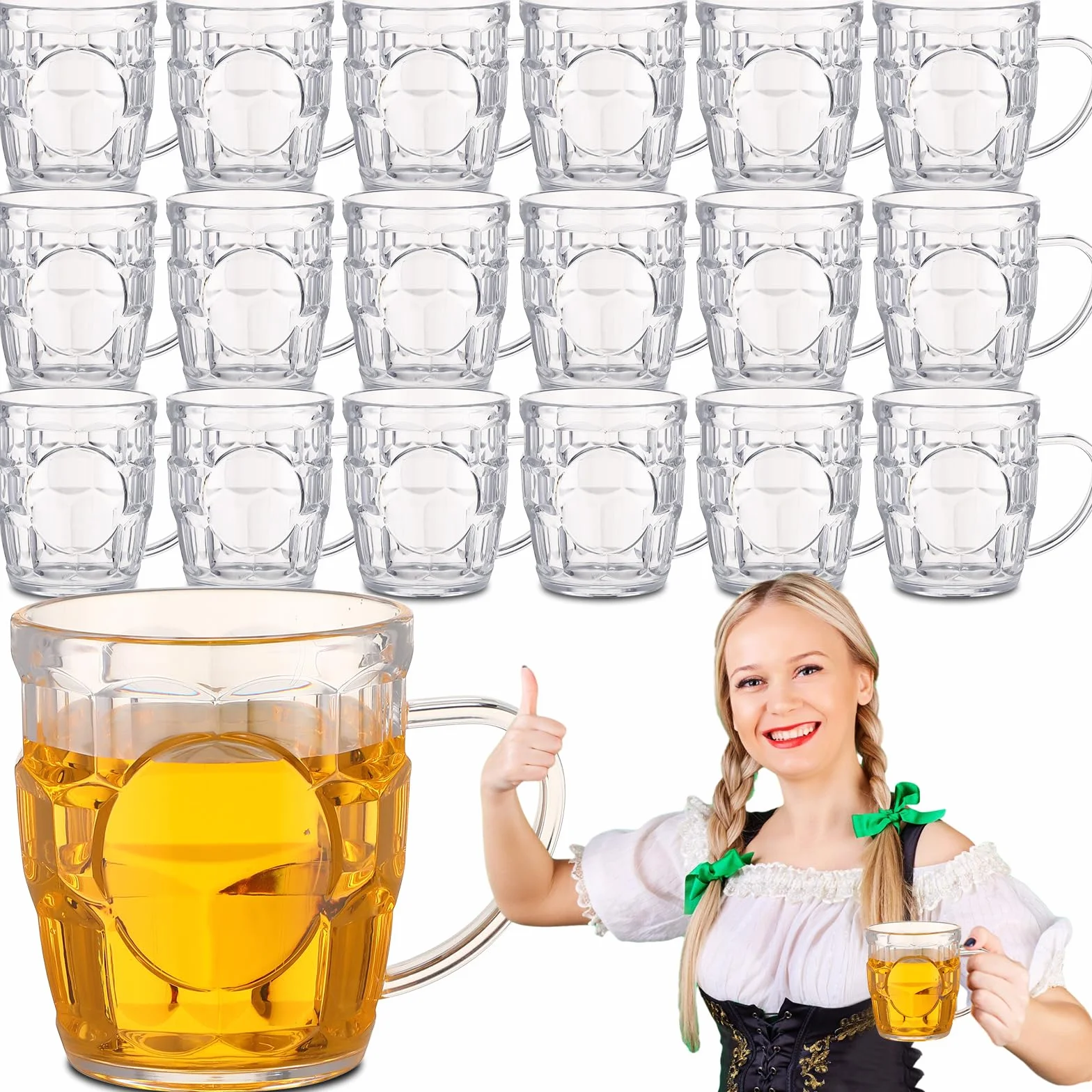 Ziliny 20 tazas de cerveza de plástico de 8 onzas con asas, jarras de cerveza con hoyuelos, vasos de cerveza pequeños, mini tazas de cerveza reutilizables, decoraciones de Oktoberfest para festivales