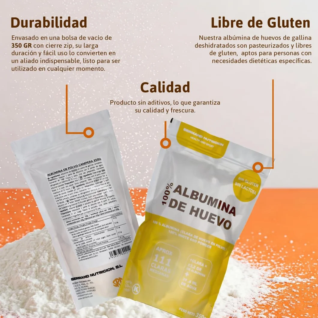 Clara de Huevo en Polvo SERMAND | Albúmina de Huevo Sin Aditivos Sin Lactosa | Bolsa Zip 350 GR