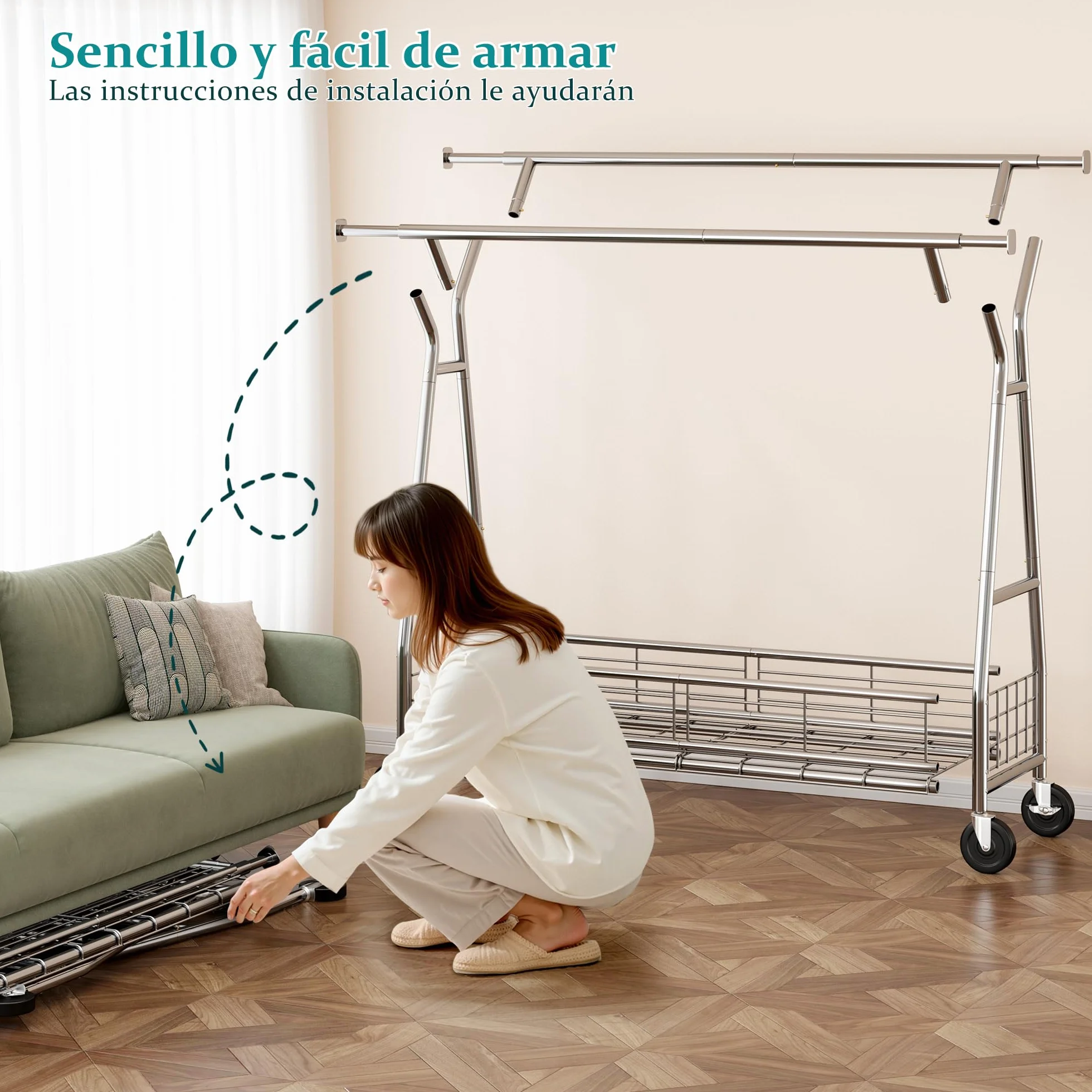 Burro Ropa resistente con Ruedas y Cesta para Ropa Sucia, Perchero Burro Ropa Extensible para Carga Pesada 200 kg, Burro para ropa para Almacenamiento en Entrada, Dormitorio o Vestidor