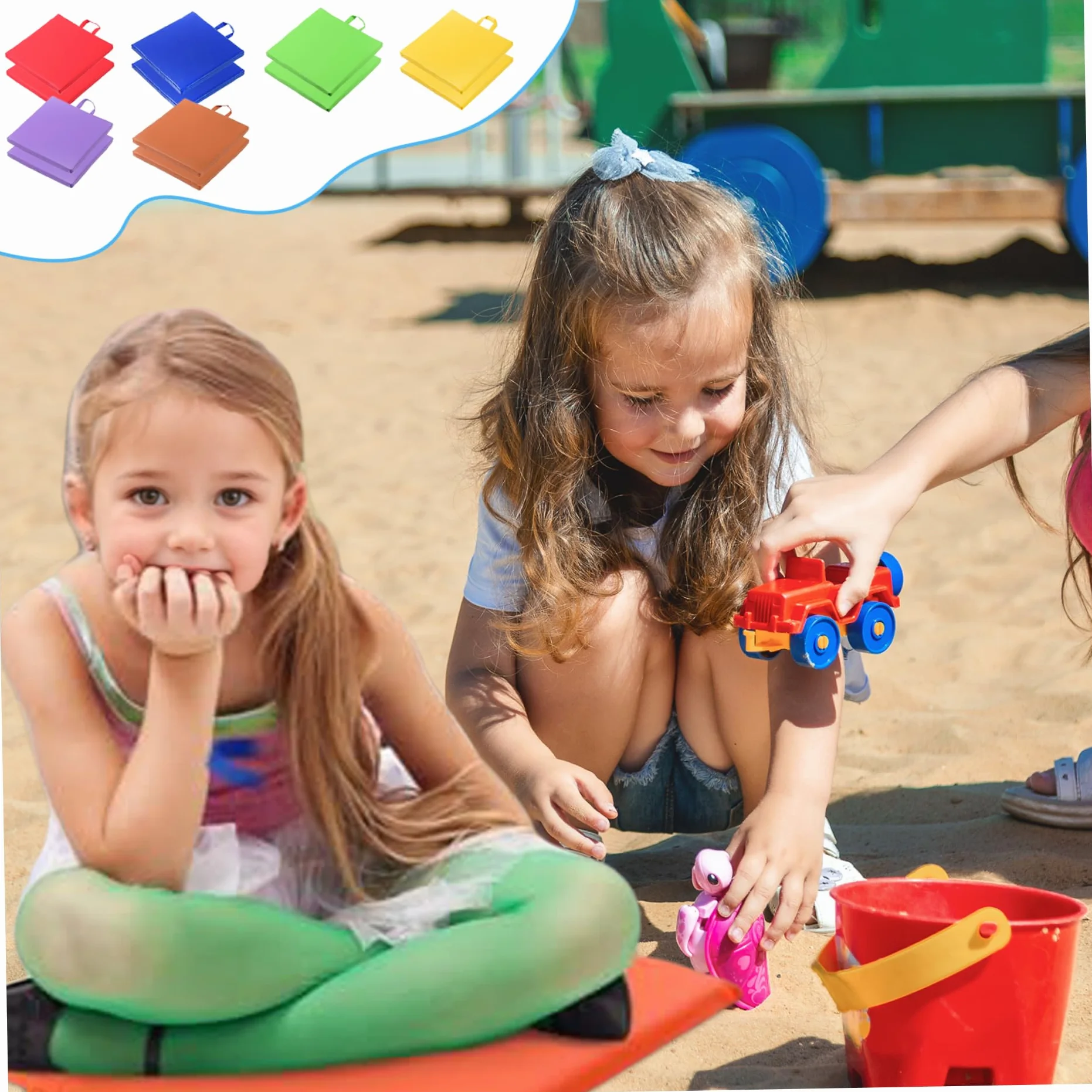 Cojines de piso impermeables 12 pulgadas 12 piezas 6 colores con manija asientos flexibles para aula niños