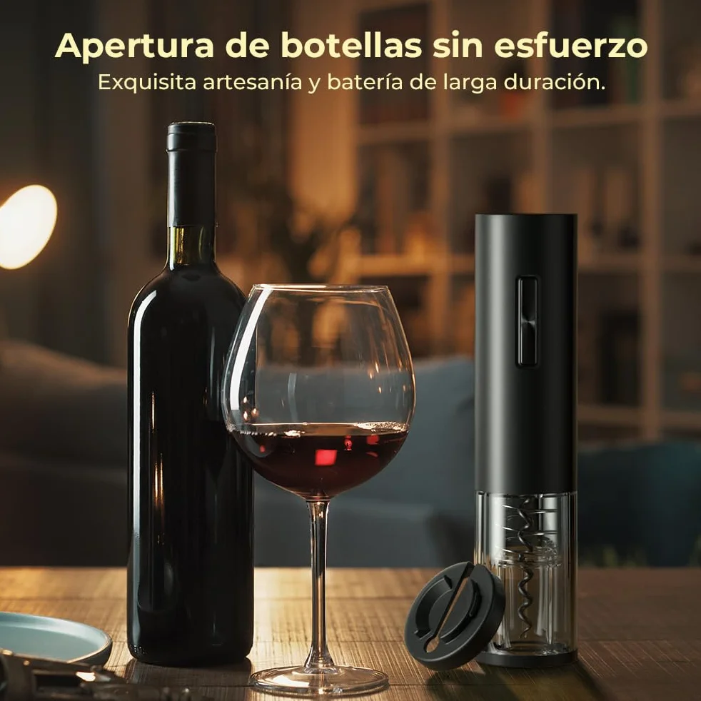 GHB Sacacorchos Eléctrico 6 en 1 Abridor de Botellas Recargable con Cortador de Papel, Vertedor, Tapón de Vacío, Aerator, Anillo de Vino, Cable USB