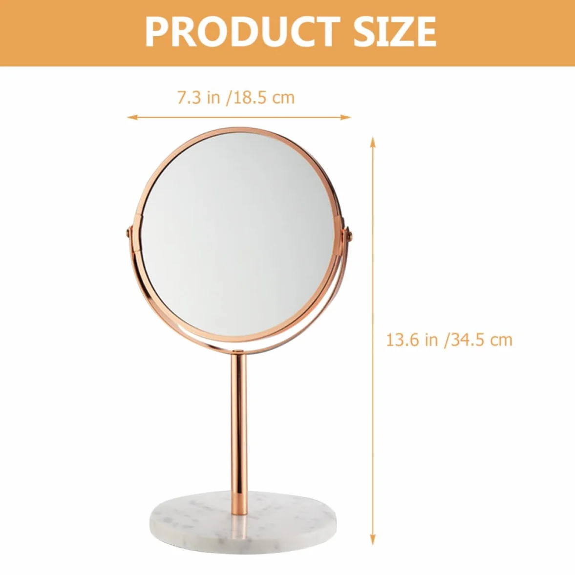 Espejo de Maquillaje de Sobremesa, Espejo de Tocador, Aumento 2X, Reflejo Claro, Mármol y Metal, para Tocadores y Cómodas de Dormitorio