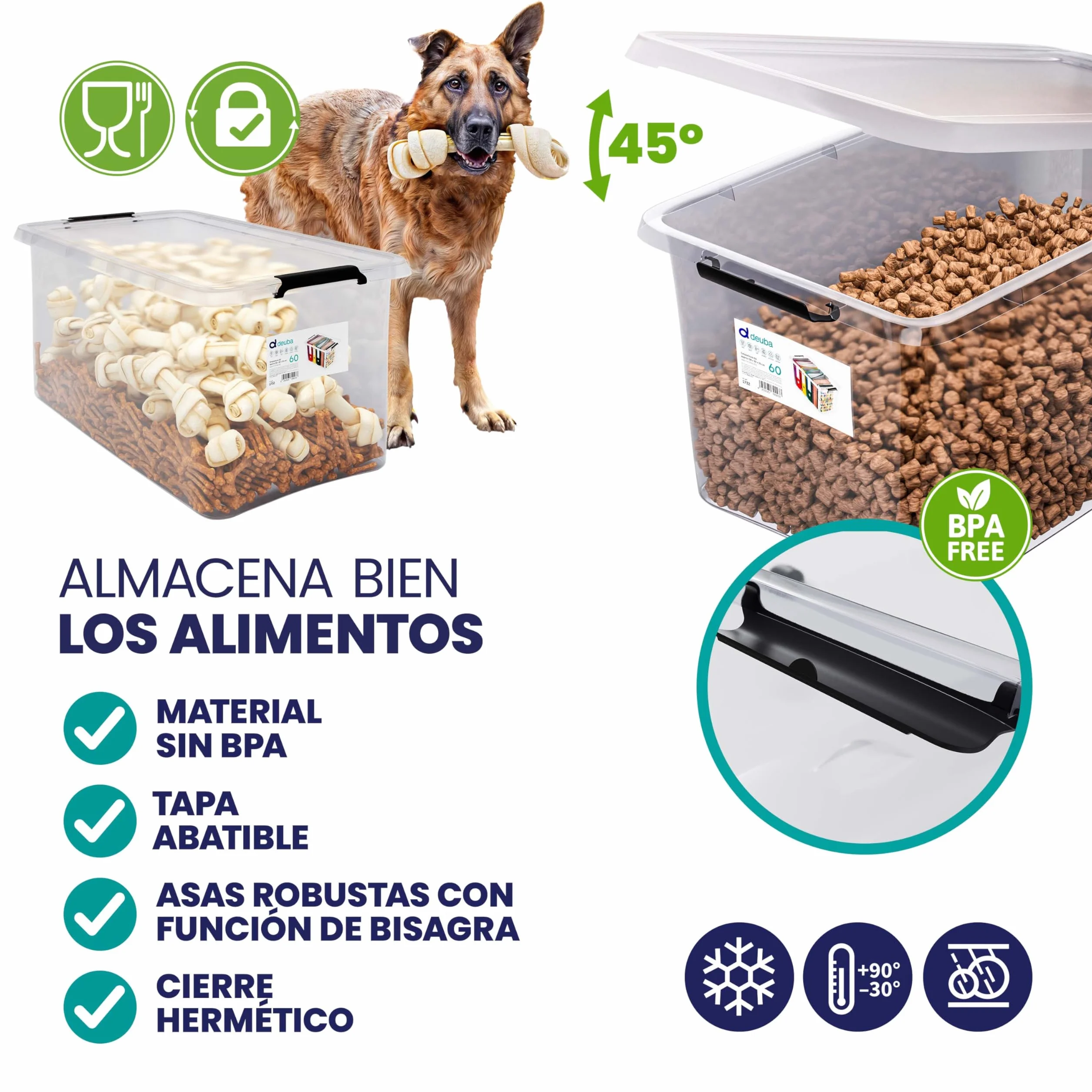 Deuba 4X Cajas de Almacenamiento 60L Tapa Clips de Cierre Transparentes Apilable