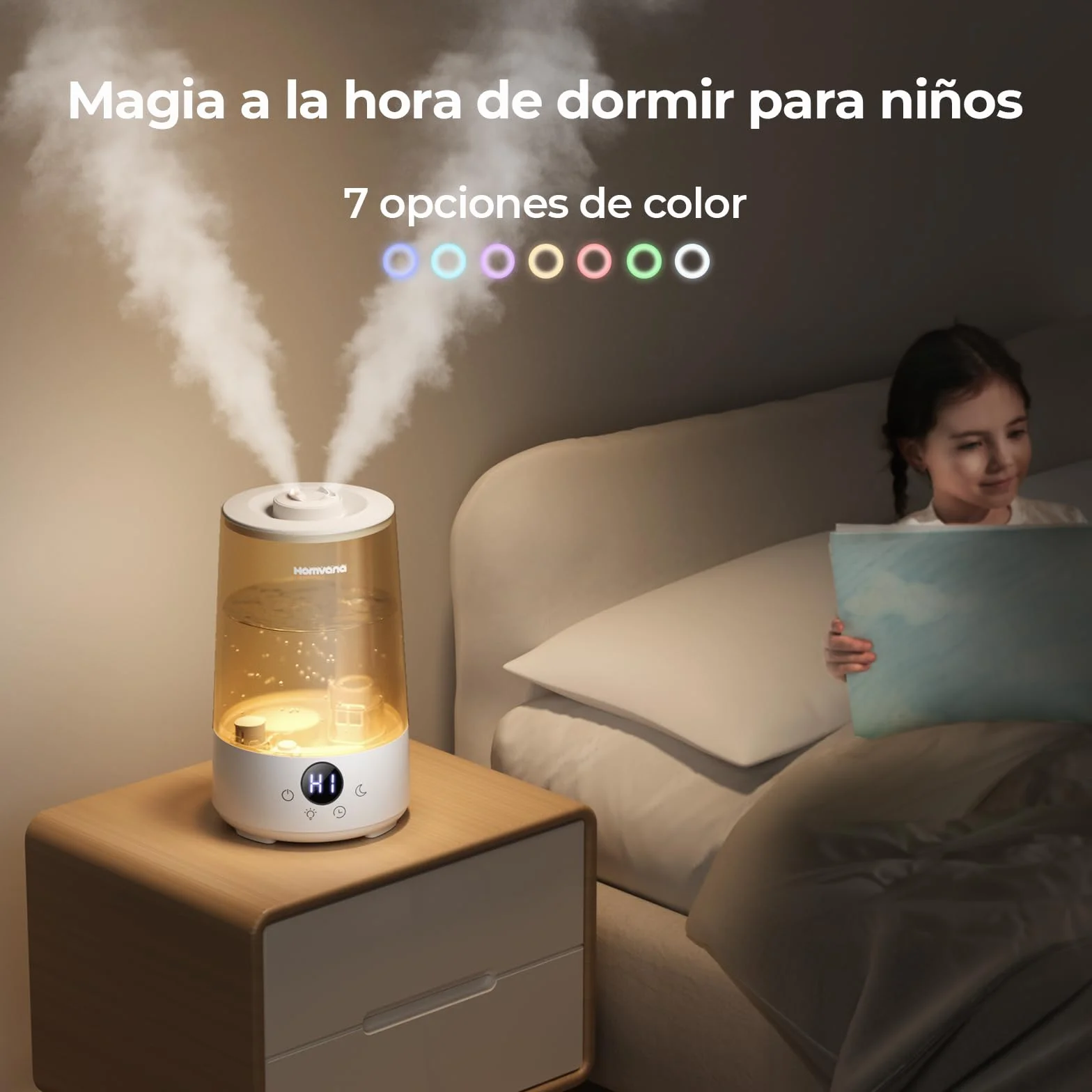 Homvana Humidificador Bebes Mocos y Tos 3.6L Cool Mist Silencioso Top-Fill 34 Horas BPA Free Gris