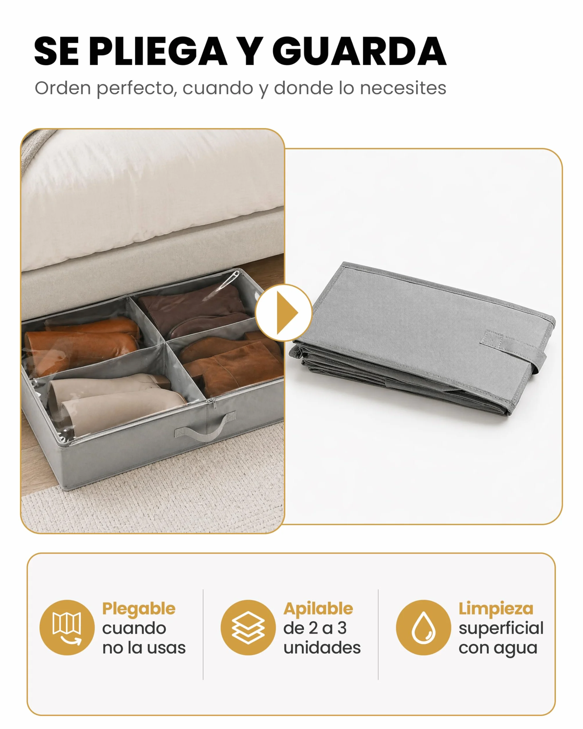 Organizadores de Zapatos Debajo de la Cama, Cajas de Almacenaje de Tela no Tejida, Plegables con Tapa Transparente de PVC y 3 Asas